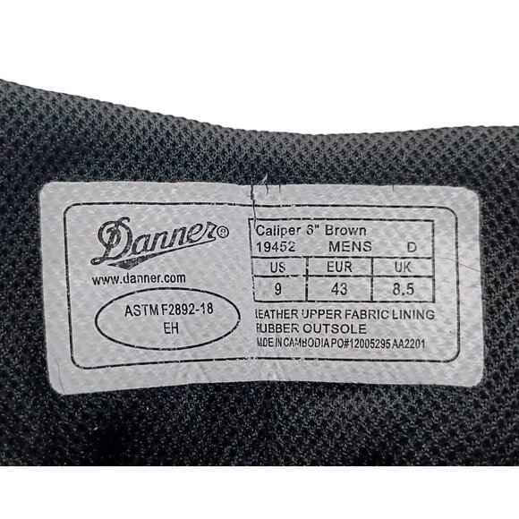 Danner Caliper 6" Brown Boots Mens Size 9 Work Leather EH ASTM F2892-18 Durable - Picture 7 of 9